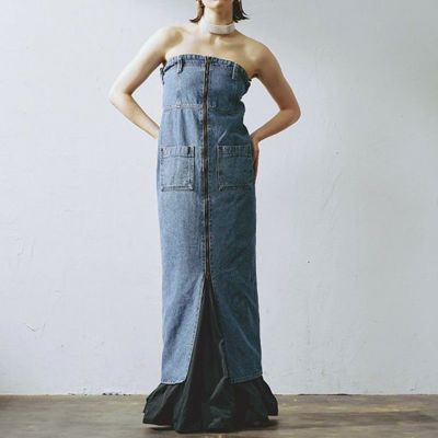 【atelier SOMETHING/アトリエサムシング】2WAY LACE UP SALOPETTE SKIRT(レースアップサロペットデニムスカート)・SA1602